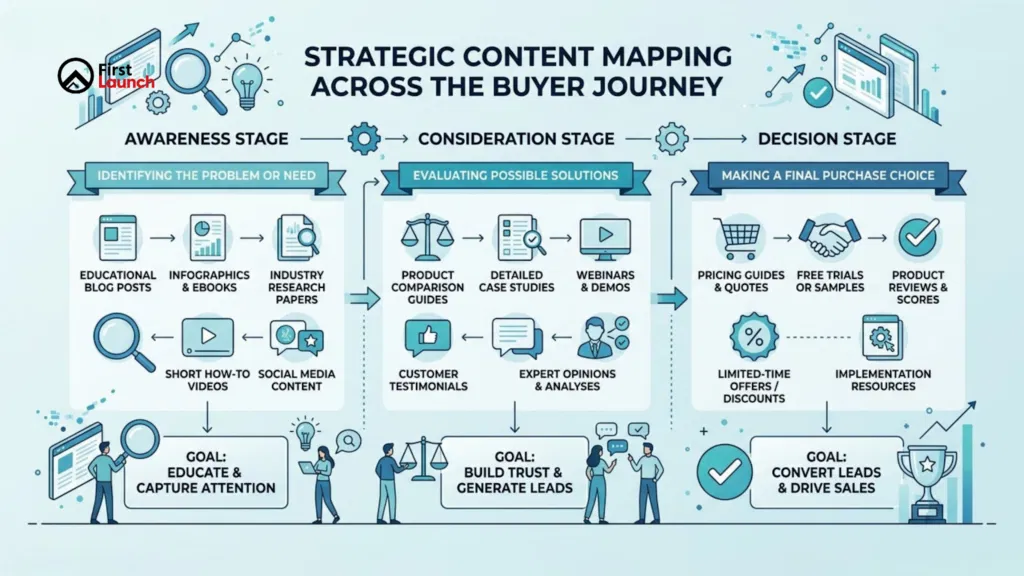 Content mapping strategy aligned with buyer journey stages